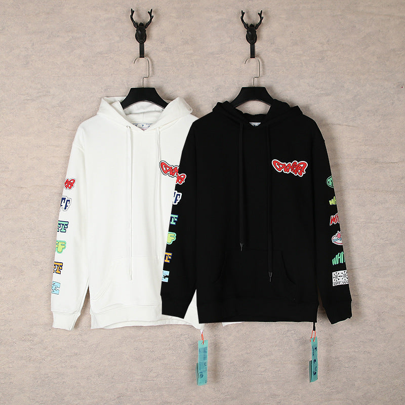 OFF WHITE Cartoon Pattern Arrow Hoodie – White & Black