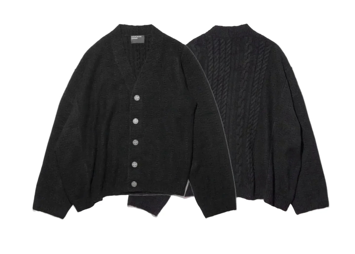 ERD Silver Button Mixed-Knit Oversized Cardigan - Black